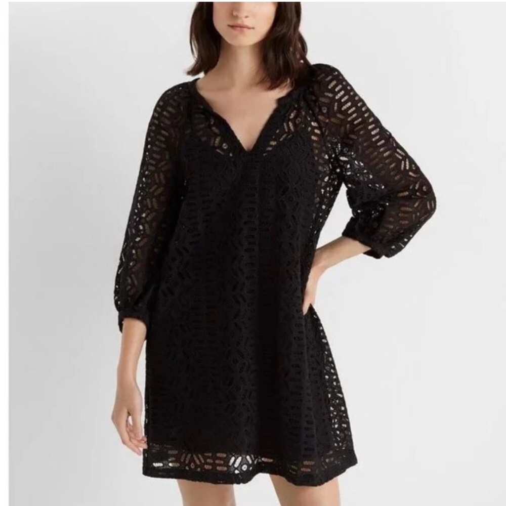 Club Monaco Black Eyelet Shift Dress